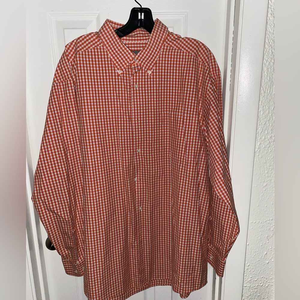 Men's Talbots Button Up L/s Pocket‎ Plaid Orange  Dress Shirt Sz XL